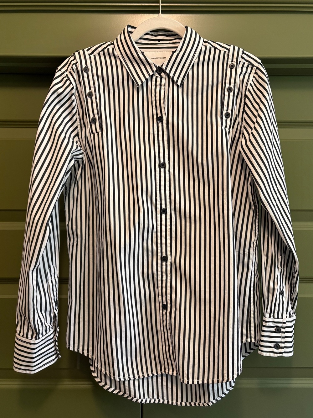Current/Elliott Loretta Striped Shirt with Button Shoulder Detail, NWOT